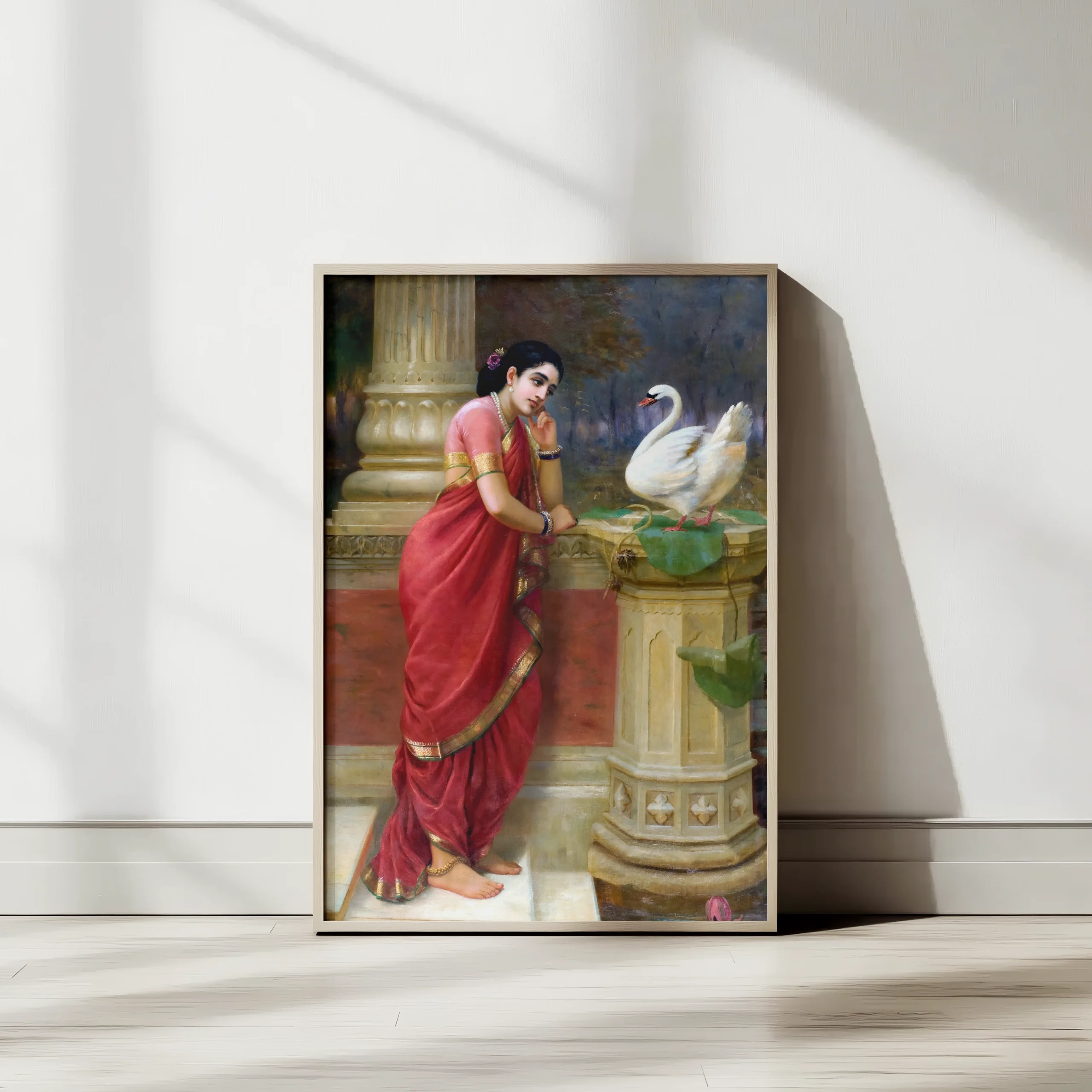 Ravi_Varma-Princess_Damayanthi_talking_with_Royal_Swan_about_Nala Damayanti Talking to the Swan – Raja Ravi Varma - Image 1