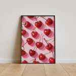 Red Cherry Pink Fruit Pattern Canvas Print