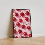 Red Cherry Pink Fruit Pattern Canvas Print - Image 2
