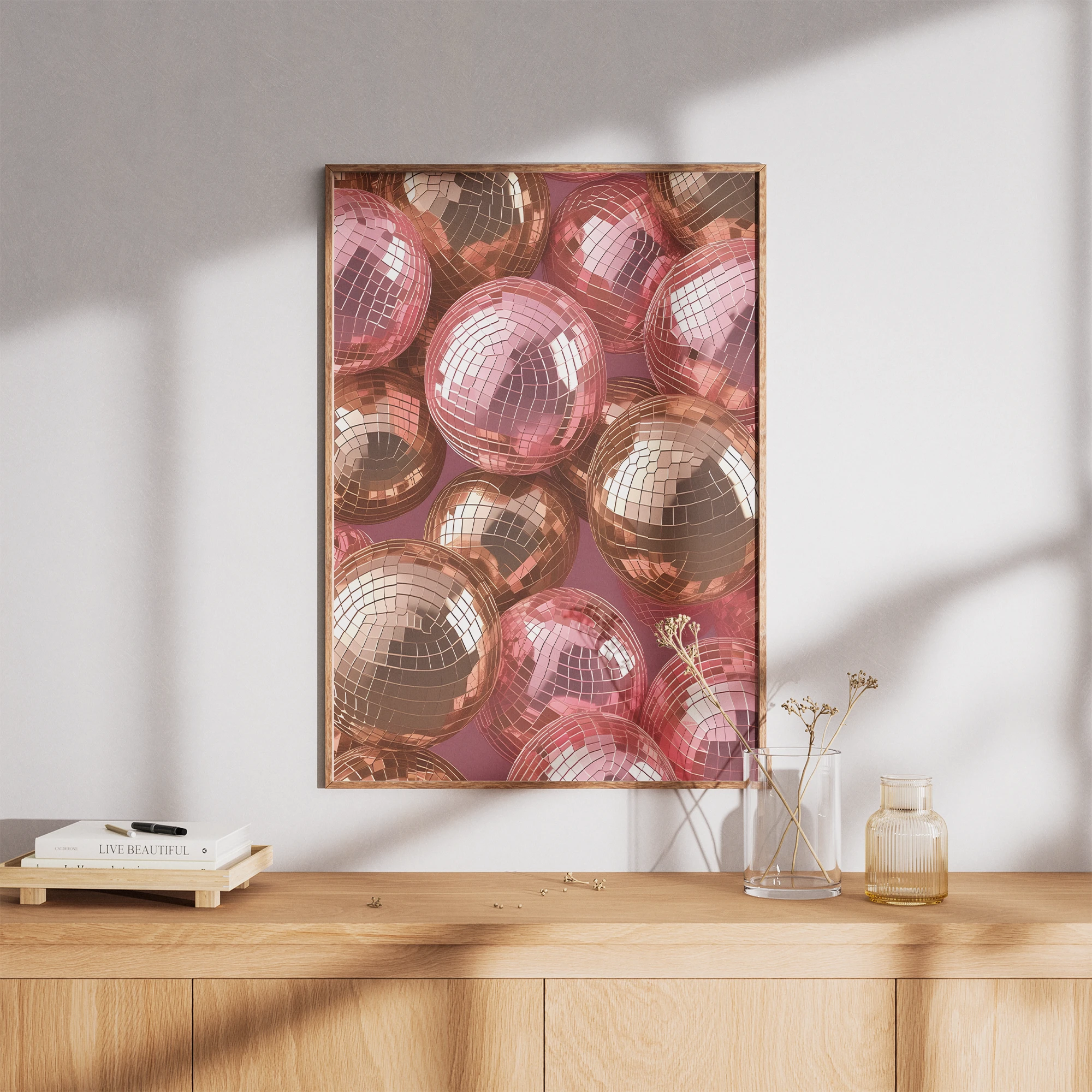 Rose Gold Disco Ball Closeup_Featured Image 1 Rose Gold Disco Ball Closeup Canvas Print - Image 1