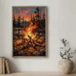 Sacred Fire Bonfire Strength Vastu Canvas Artwork for Community and Warmth