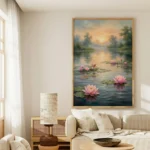Serene Lotus Lake Sunrise Peaceful Canvas Wall Art for Calming Room Decor