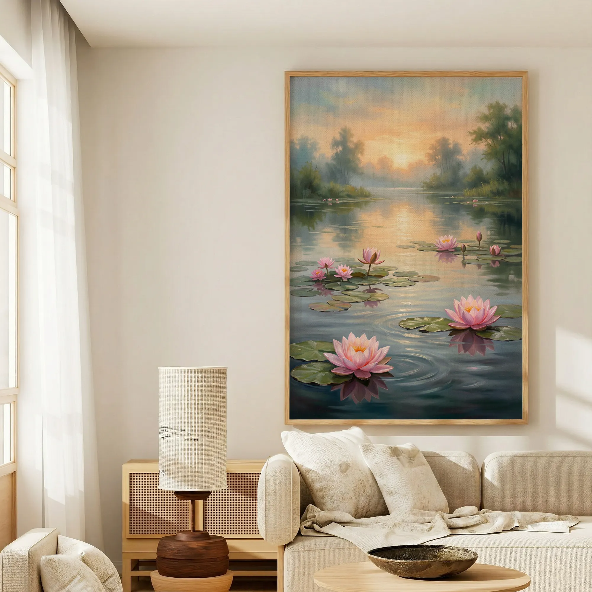 Serene Lotus Lake Sunrise Canvas Wall Art Peaceful Decor_Featured Image 1 Serene Lotus Lake Sunrise Peaceful Canvas Wall Art for Calming Room Decor - Image 1