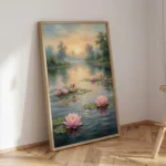 Serene Lotus Lake Sunrise Peaceful Canvas Wall Art for Calming Room Decor - Image 2