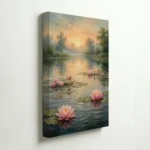 Serene Lotus Lake Sunrise Peaceful Canvas Wall Art for Calming Room Decor - Image 4