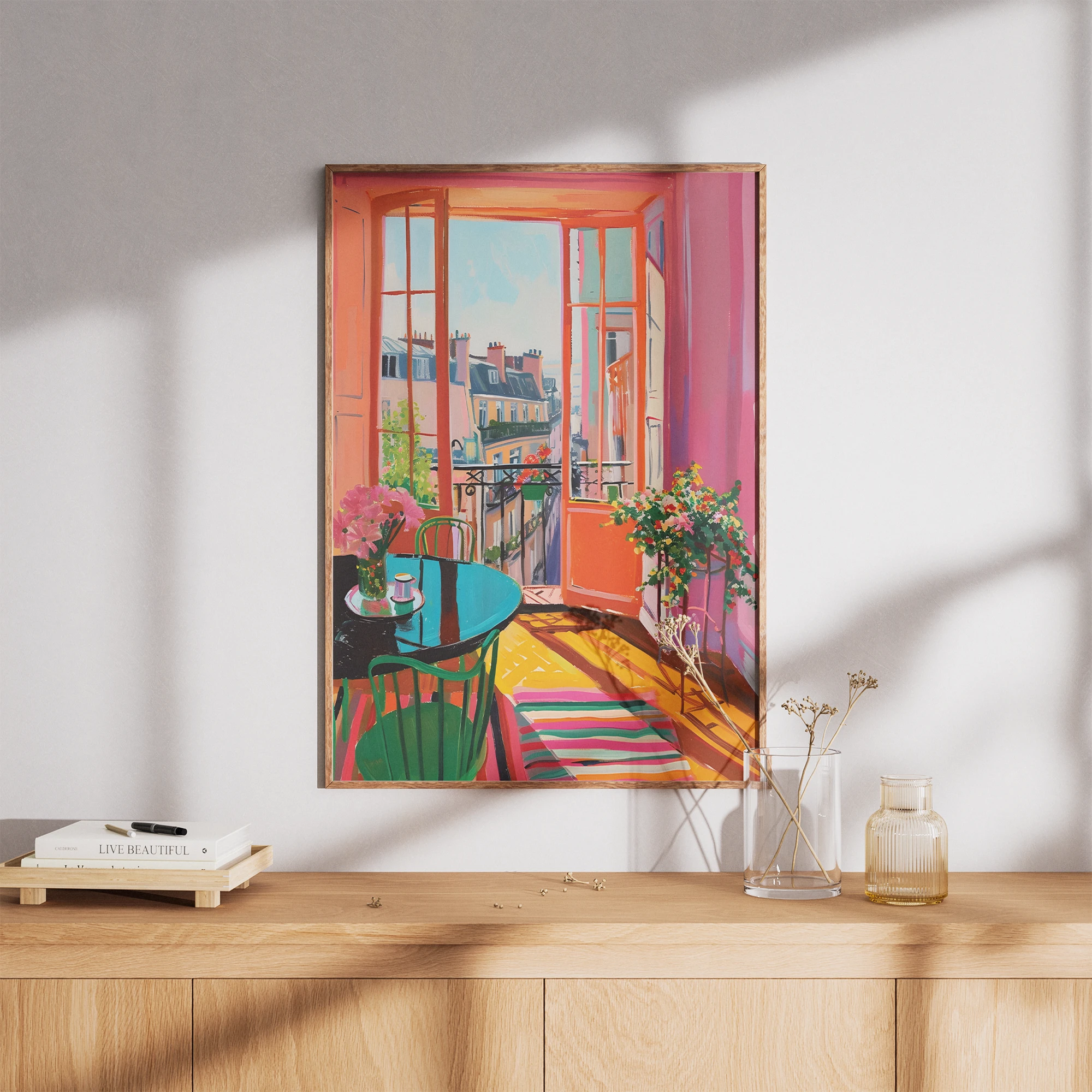 Sunny Balcony City View Interior_Featured Image 1 Sunny Balcony City View Interior Canvas Print - Image 1