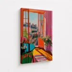 Sunny Balcony City View Interior Canvas Print - Image 4