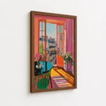 Sunny Balcony City View Interior Canvas Print - Image 7