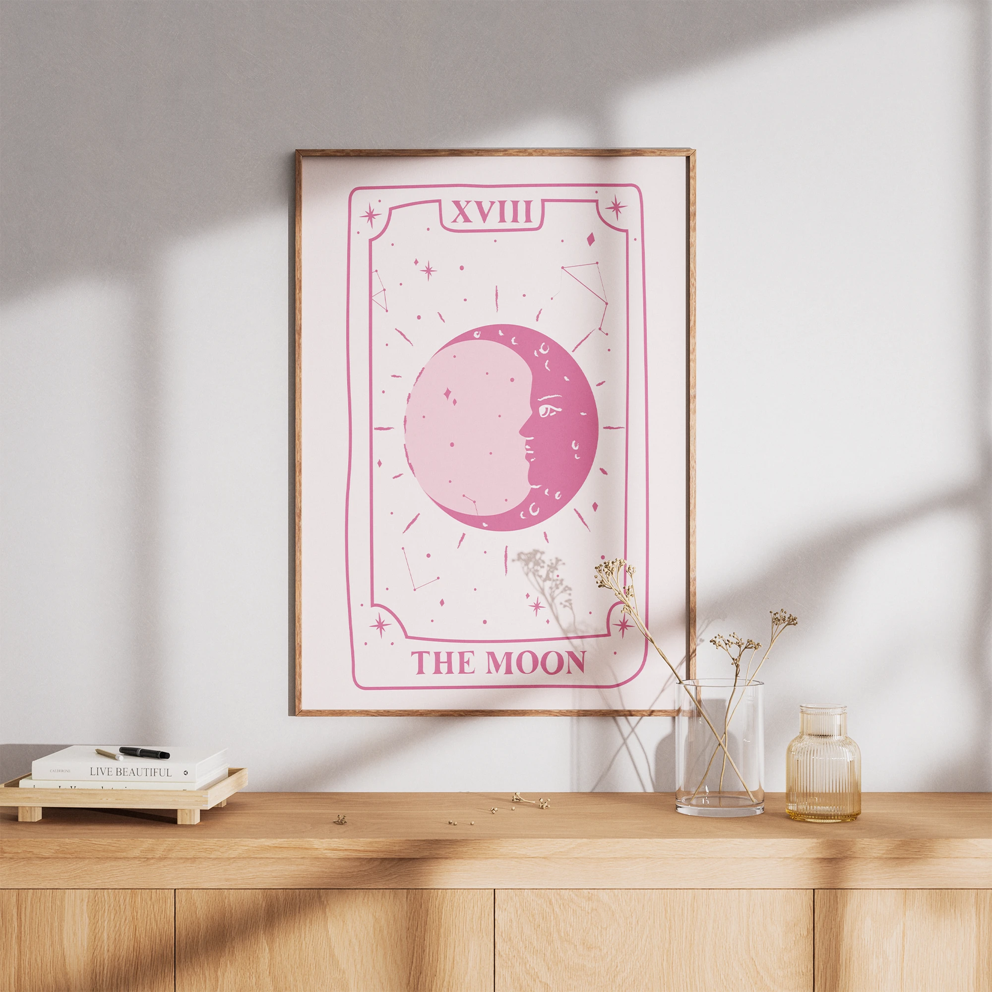 The Moon Pink Tarot Card Poster_Featured Image 1 The Moon Pink Tarot Card Canvas Print - Image 1
