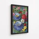 Vintage Floral Tea Cups Red Teapot Canvas Print - Image 5