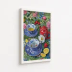 Vintage Floral Tea Cups Red Teapot Canvas Print - Image 6