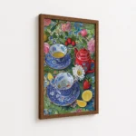 Vintage Floral Tea Cups Red Teapot Canvas Print - Image 7