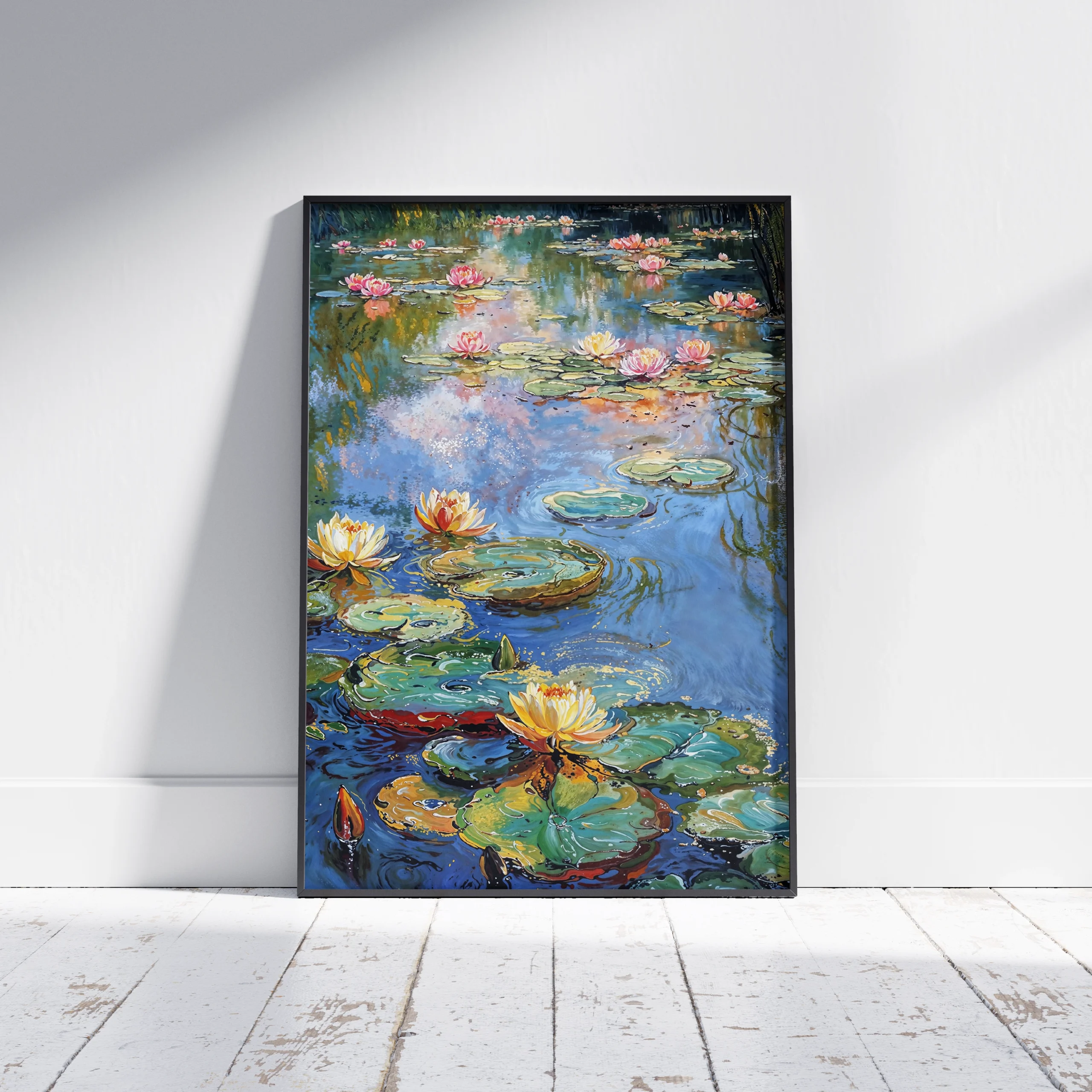 Water Lily Reflections Radiant Lily Pond – Impressionist Nature Canvas Print - Image 1